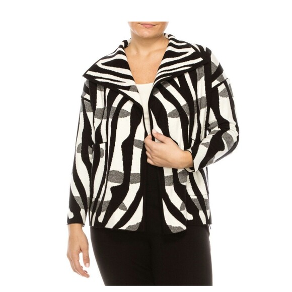 SIONI L black White Zevra Open Cardigan Sweater Black White - Picture 5 of 5